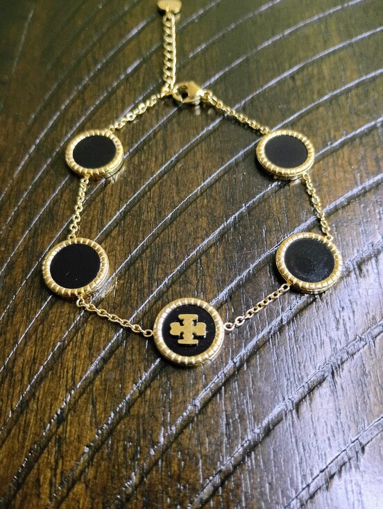 Fashion Jewelry Jewelry - New  Black and Gold Logo Disc Bracelet